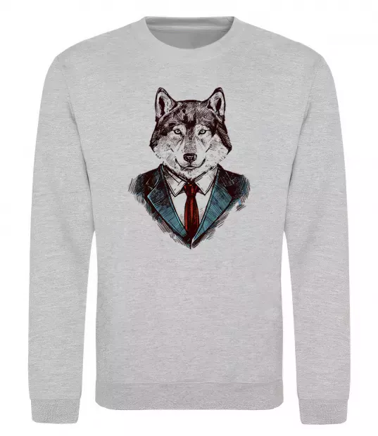 Свитшот Вовк в краватці Серый меланж фото