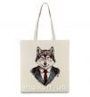Эко-сумка Волк в галстуке Бежевый фото