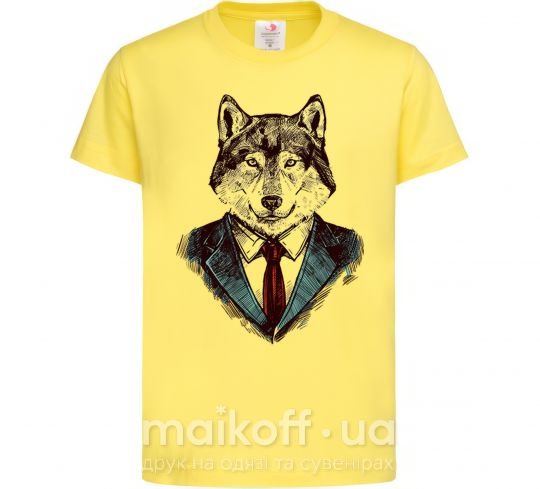 Дитяча футболка Волк в галстуке Лимонний фото