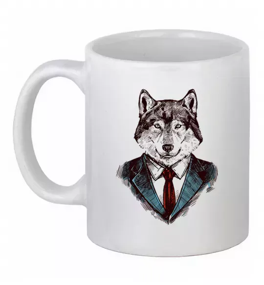 Чашка керамічна Вовк в краватці Білий фото