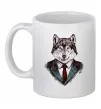 Чашка керамічна Вовк в краватці Білий фото