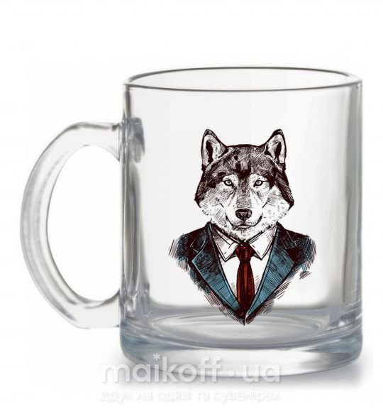Чашка скляна Волк в галстуке Прозорий фото