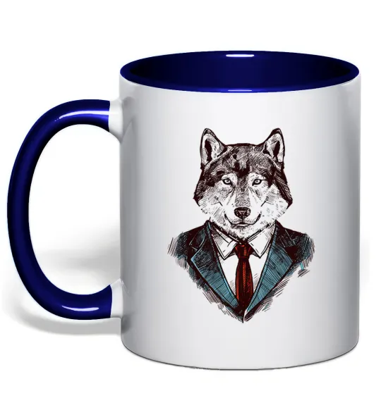 Чашка с цветной ручкой Вовк в краватці Глубокий темно-синий фото