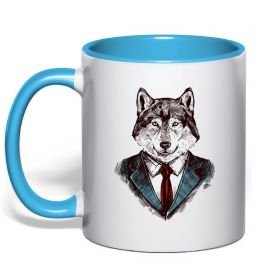 Чашка с цветной ручкой Вовк в краватці