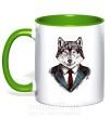 Чашка с цветной ручкой Волк в галстуке Зеленый фото