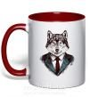 Чашка с цветной ручкой Волк в галстуке Красный фото