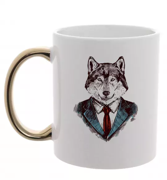Чашка с цветной ручкой Вовк в краватці Золото фото