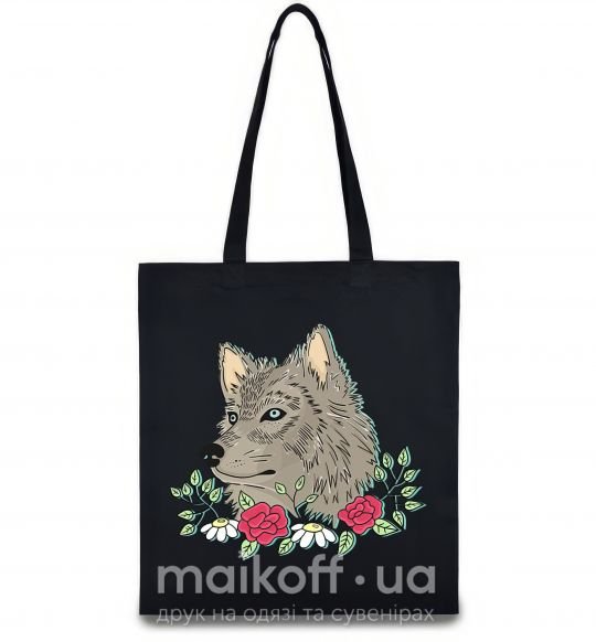 Еко-сумка Волк в цветах Чорний фото