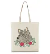 Еко-сумка Вовк в квітах Бежевий фото
