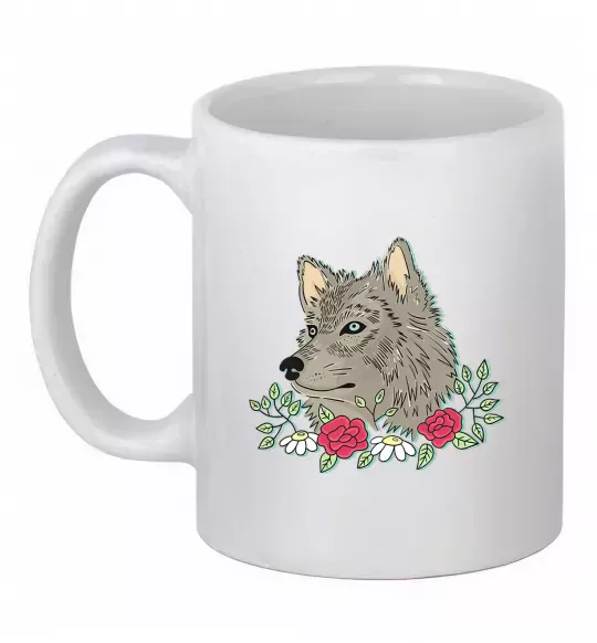 Чашка керамическая Вовк в квітах Белый фото
