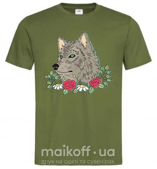 Чоловіча футболка Волк в цветах Оливковий фото
