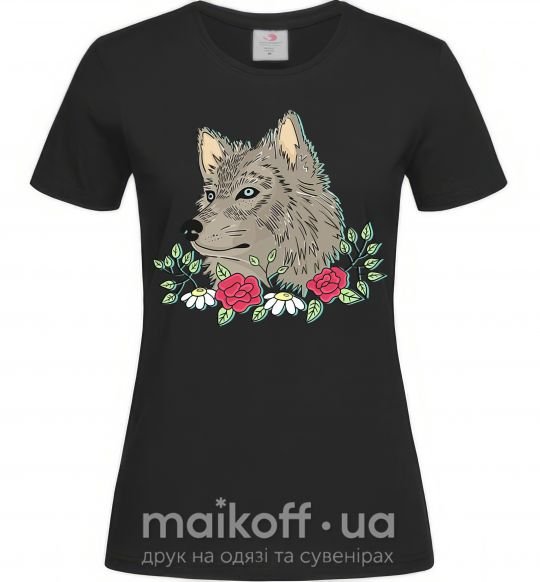 Женская футболка Волк в цветах Черный фото