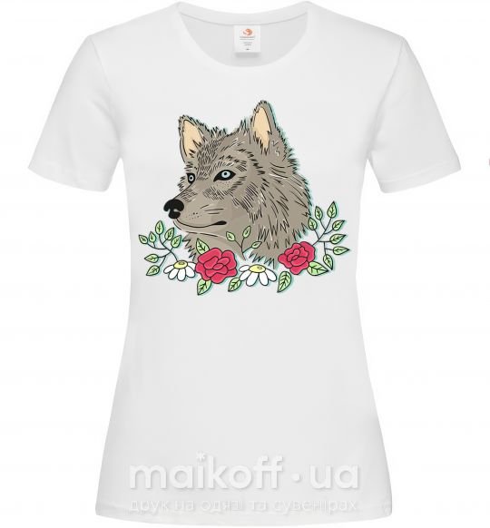 Женская футболка Волк в цветах Белый фото