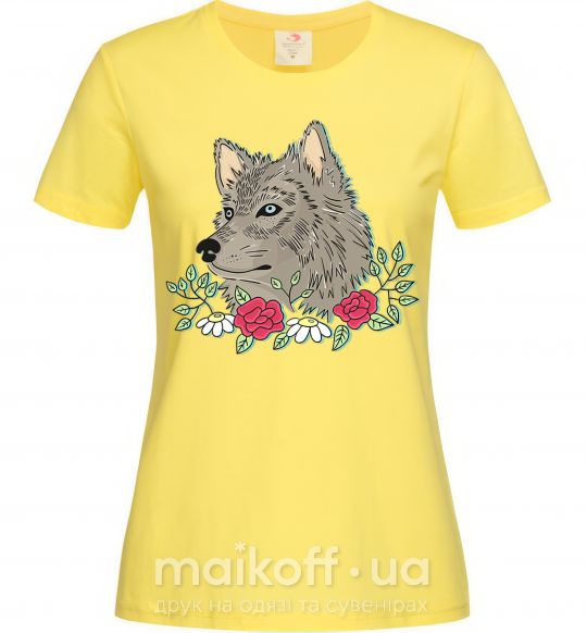 Женская футболка Волк в цветах Лимонный фото