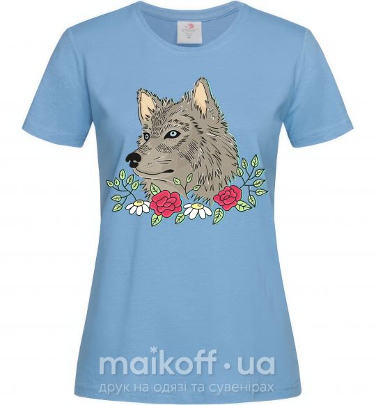 Женская футболка Волк в цветах Голубой фото