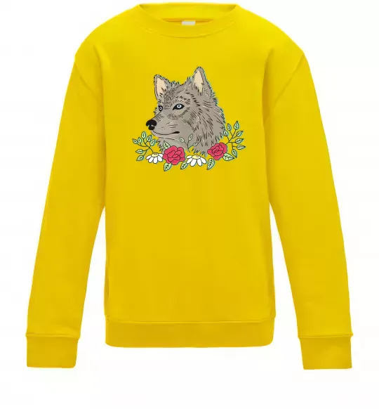 Детский Свитшот Вовк в квітах Солнечно желтый фото