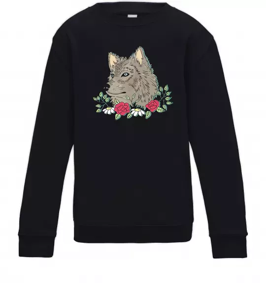 Детский Свитшот Вовк в квітах Черный фото