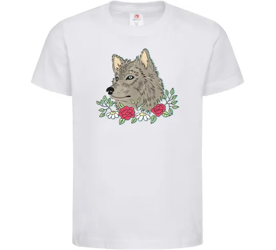 Детская футболка Вовк в квітах Белый фото