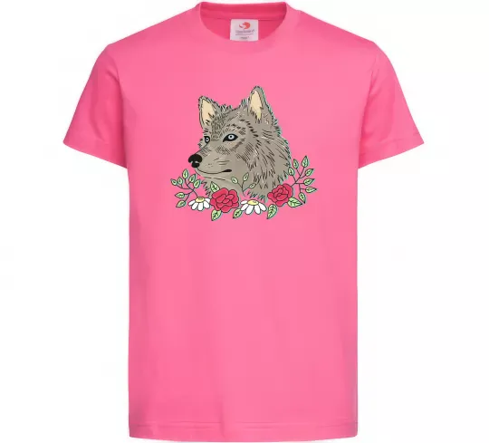 Детская футболка Вовк в квітах Ярко-розовый фото