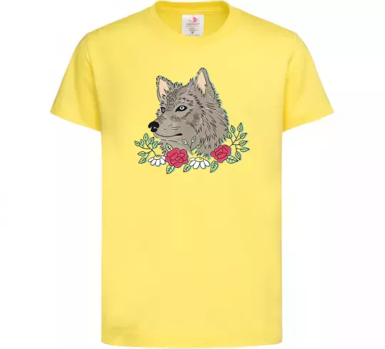 Детская футболка Вовк в квітах Лимонный фото