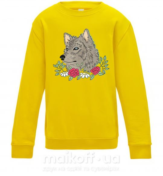 Детский Свитшот Волк в цветах Солнечно желтый фото