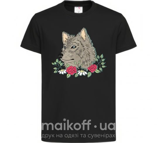 Детская футболка Волк в цветах Черный фото