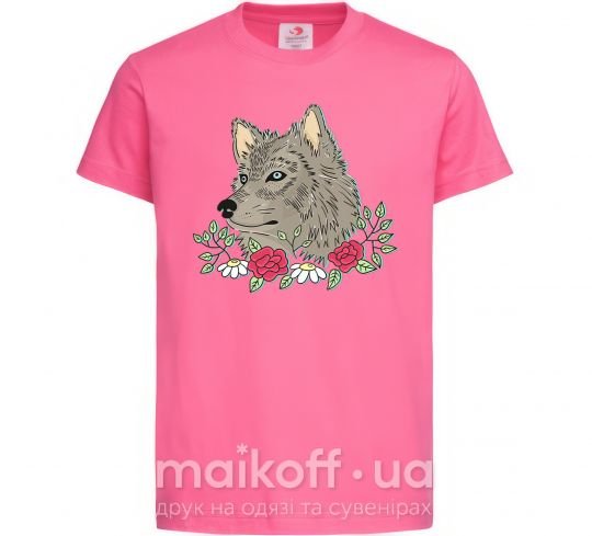Детская футболка Волк в цветах Ярко-розовый фото