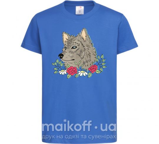 Детская футболка Волк в цветах Ярко-синий фото