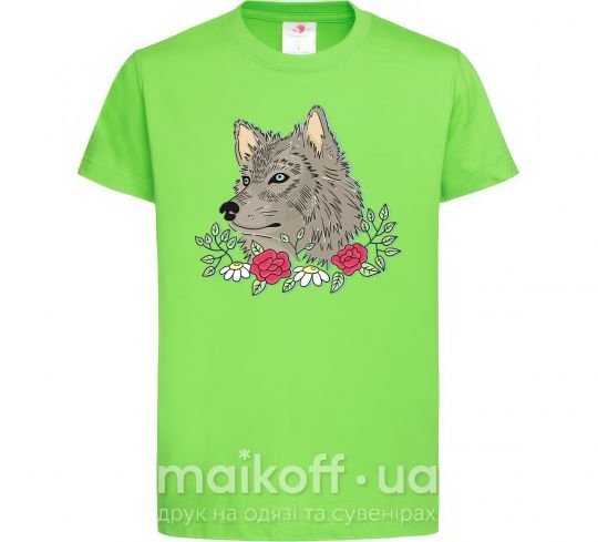 Дитяча футболка Волк в цветах Лаймовий фото