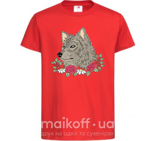 Детская футболка Волк в цветах Красный фото