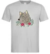 Мужская футболка Вовк в квітах Серый фото