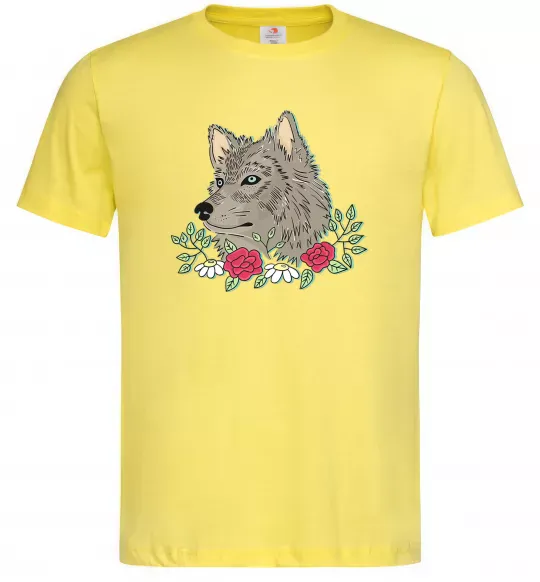 Мужская футболка Вовк в квітах Лимонный фото