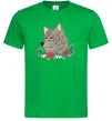 Мужская футболка Вовк в квітах Зеленый фото