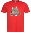 Мужская футболка Вовк в квітах Красный фото