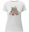 Женская премиум футболка Вовк в квітах Белый фото
