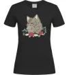 Жіноча футболка Вовк в квітах Чорний Жіноча футболка Вовк в квітах Чорний фото