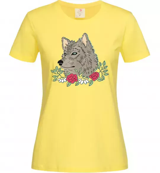 Жіноча футболка Вовк в квітах Лимонний фото