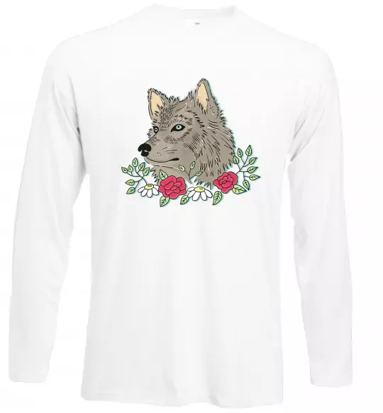 Лонгслив Вовк в квітах Белый фото