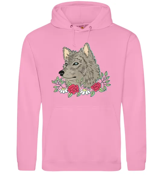 Жіноча толстовка (худі) Вовк в квітах Рожевий фото