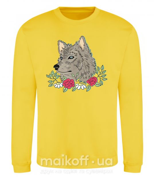 Свитшот Волк в цветах Солнечно желтый фото