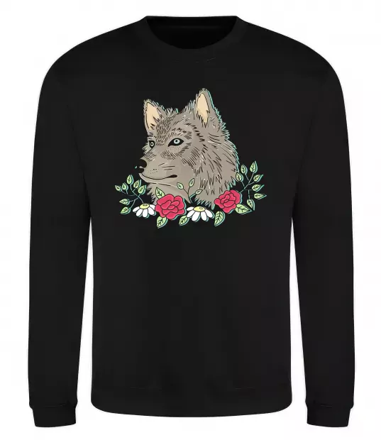 Свитшот Вовк в квітах Черный фото