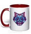 Чашка с цветной ручкой Разноцветный волк Красный фото