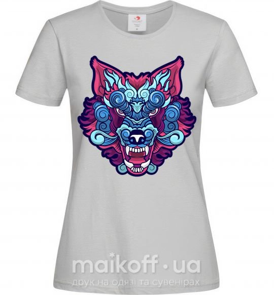 Жіноча футболка Разноцветный волк Сірий фото