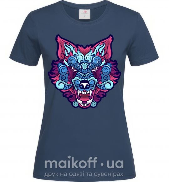 Жіноча футболка Разноцветный волк Темно-синій фото