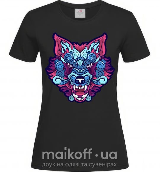 Жіноча футболка Разноцветный волк Чорний фото