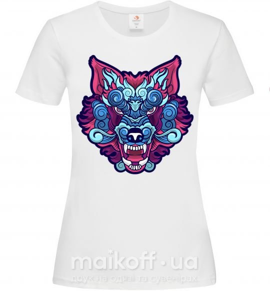 Жіноча футболка Разноцветный волк Білий фото