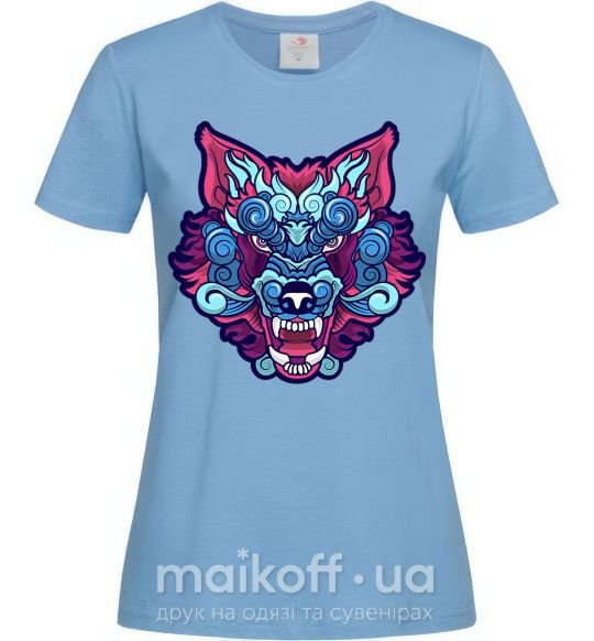 Жіноча футболка Разноцветный волк Блакитний фото