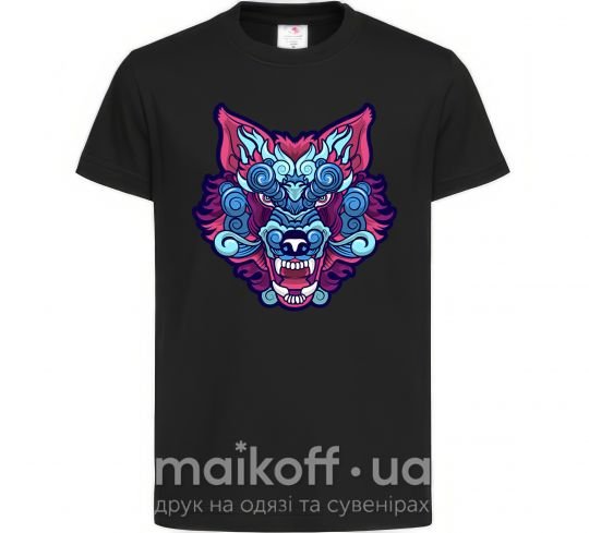 Детская футболка Разноцветный волк Черный фото