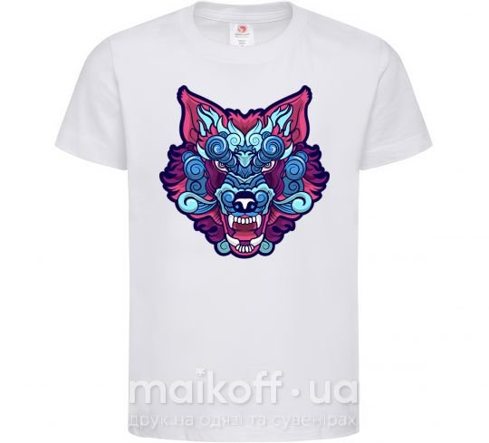 Детская футболка Разноцветный волк Белый фото