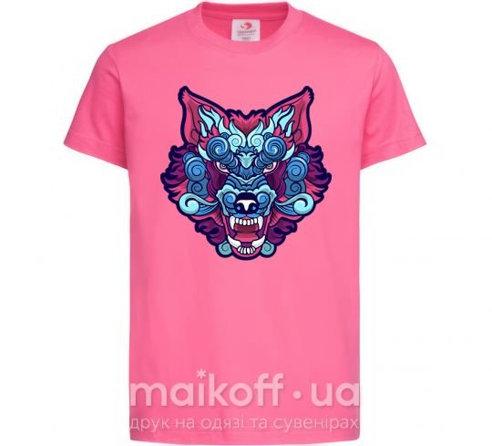 Детская футболка Разноцветный волк Ярко-розовый фото